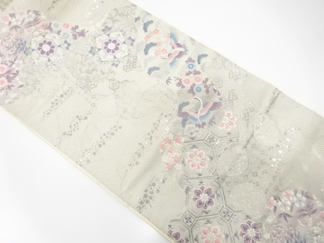 JAPANESE KIMONO / ANTIQUE FUKURO OBI / SILK / CRANE